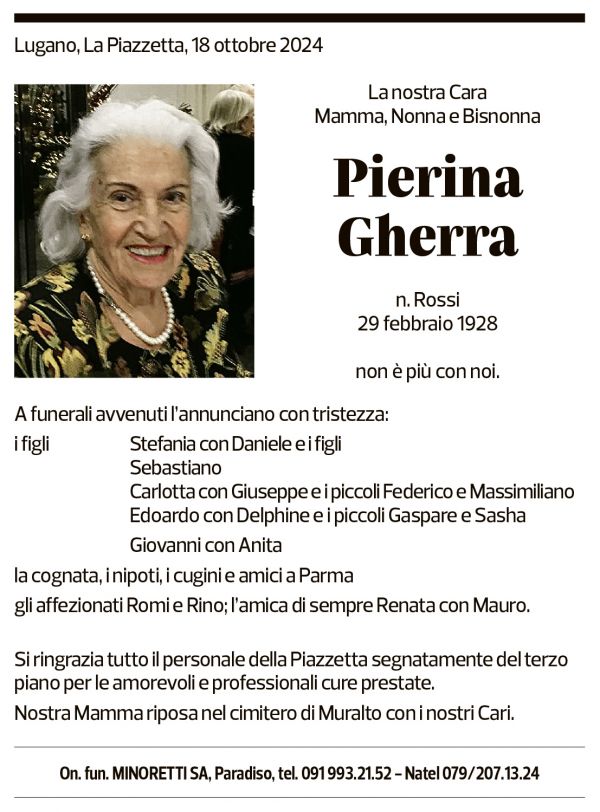 Annuncio funebre Pierina Gherra