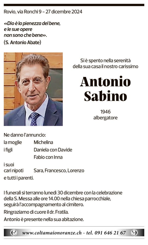 Annuncio funebre Antonio Sabino