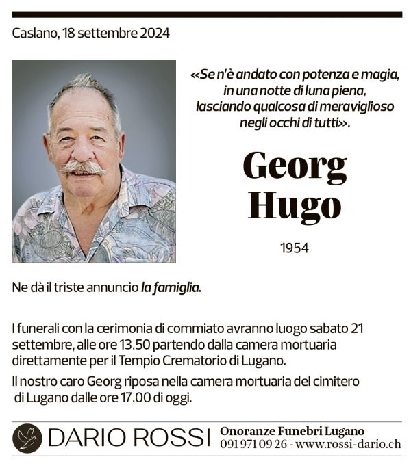 Annuncio funebre Georg Hugo