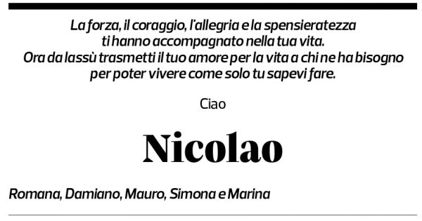Annuncio funebre Nicolao Pifferini