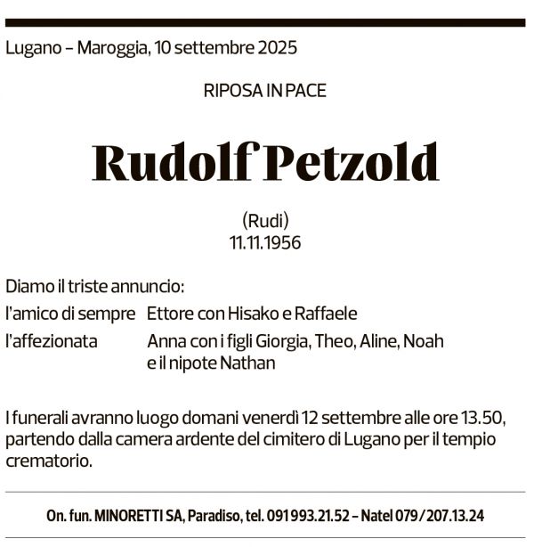 Annuncio funebre Rudolf Petzhold