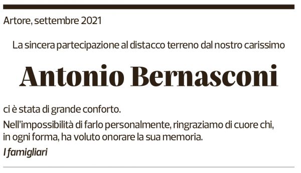 Annuncio funebre Antonio Bernasconi