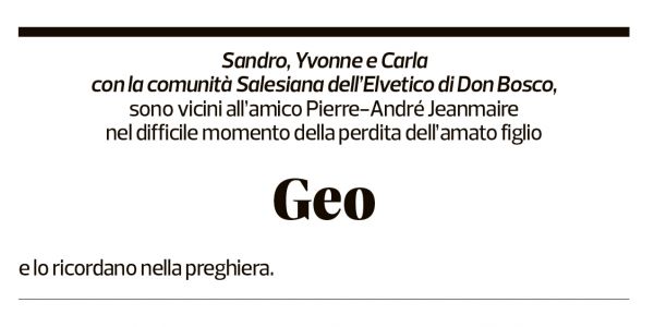 Annuncio funebre Geo Jeanmaire