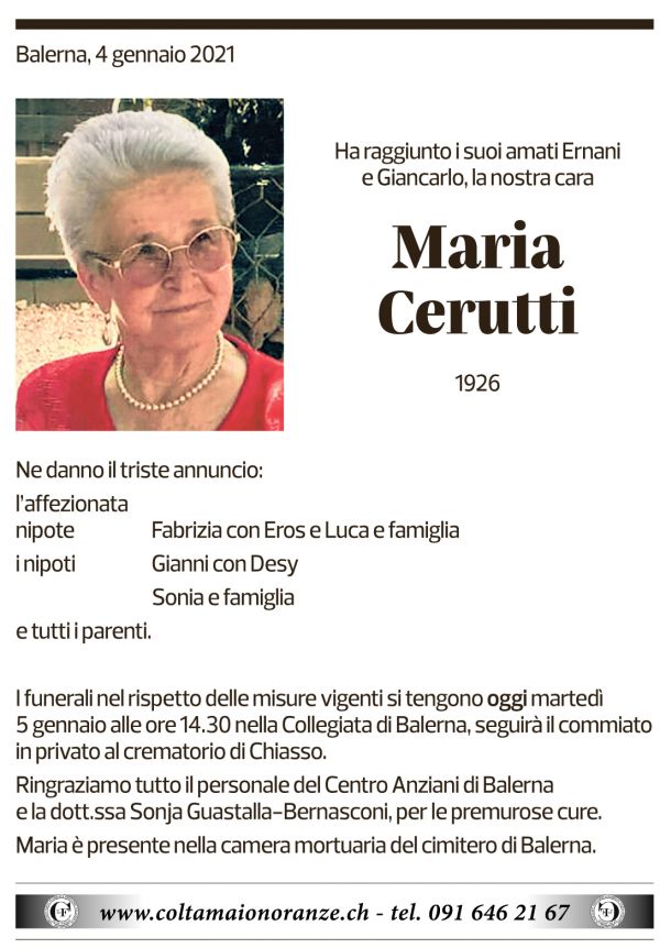 Annuncio funebre Maria Cerutti