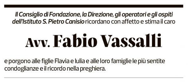 Annuncio funebre Fabio Vassalli