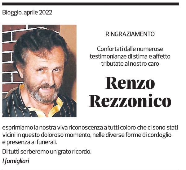 Annuncio funebre Renzo Rezzonico