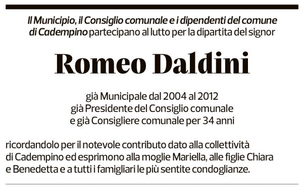 Annuncio funebre Romeo Daldini