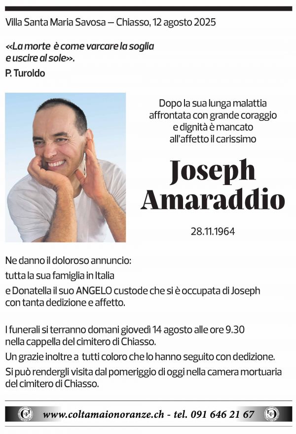 Annuncio funebre Joseph Amaraddio