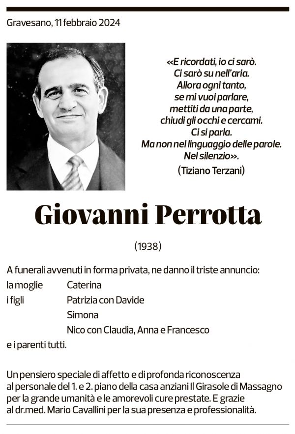 Annuncio funebre Giovanni Perrotta