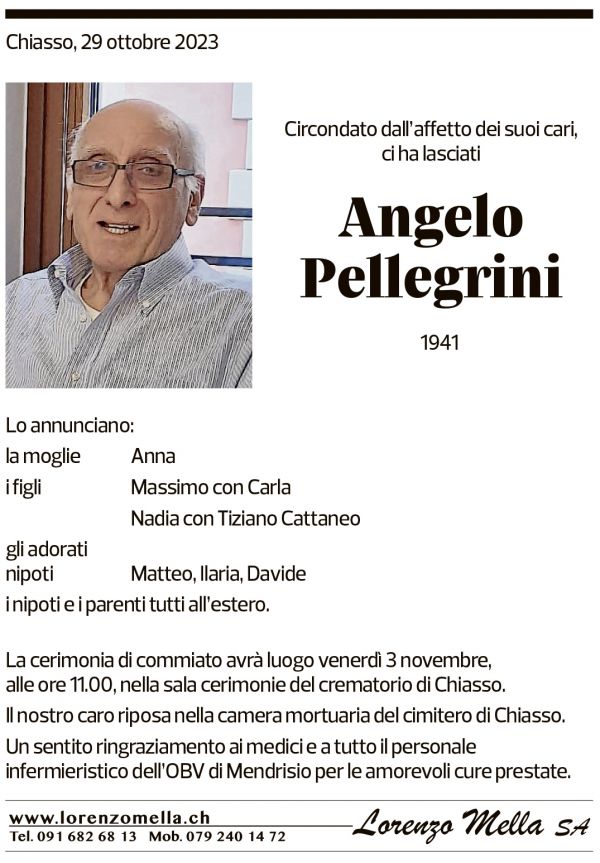 Annuncio funebre Angelo Pellegrini