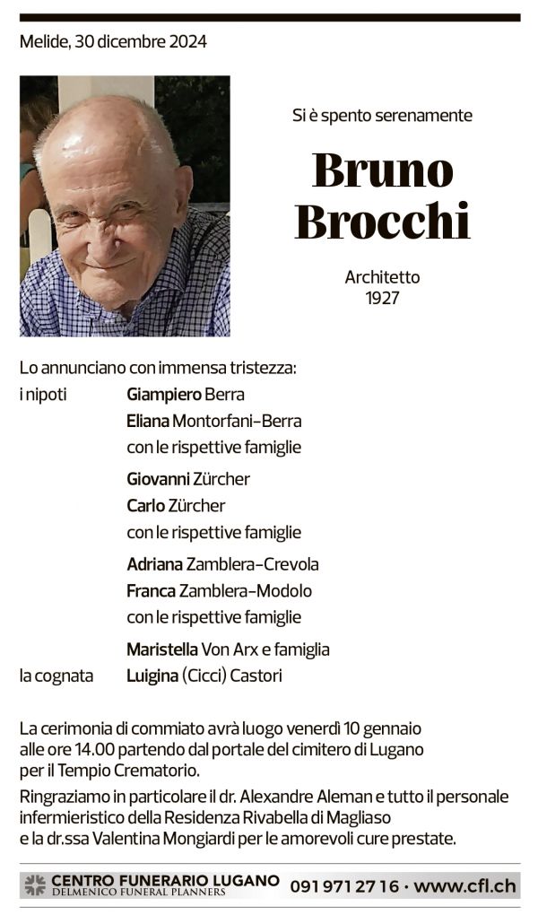 Annuncio funebre Bruno Brocchi