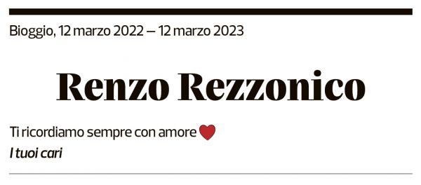 Annuncio funebre Renzo Rezzonico