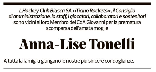 Annuncio funebre Anna-lise Tonelli