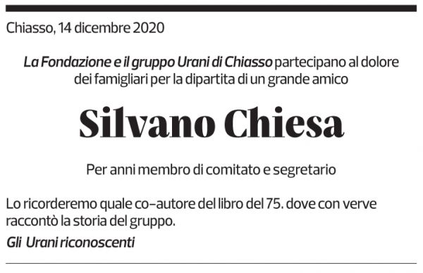Annuncio funebre Silvano Chiesa
