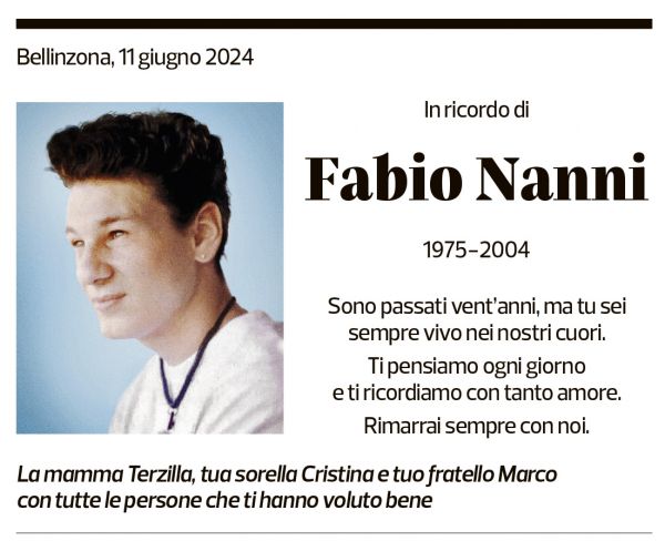 Annuncio funebre Fabio Nanni