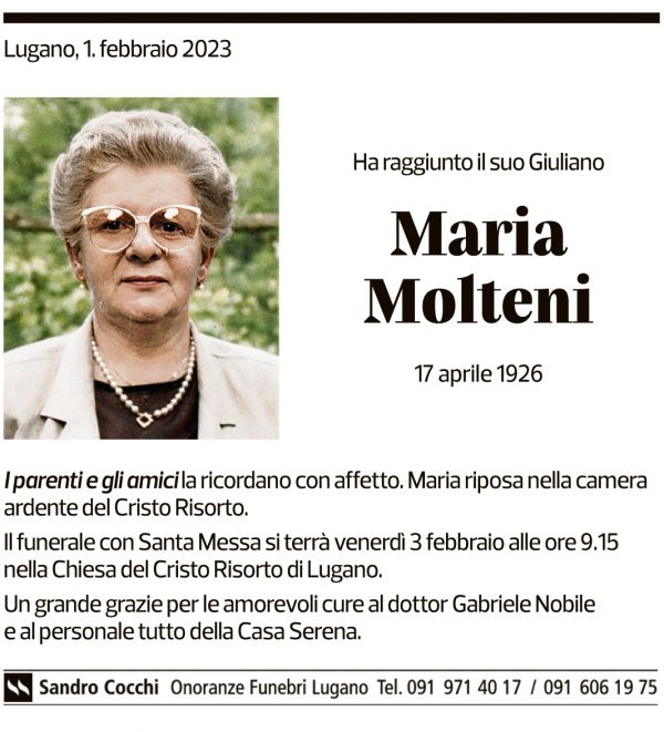 Annuncio funebre Maria Molteni