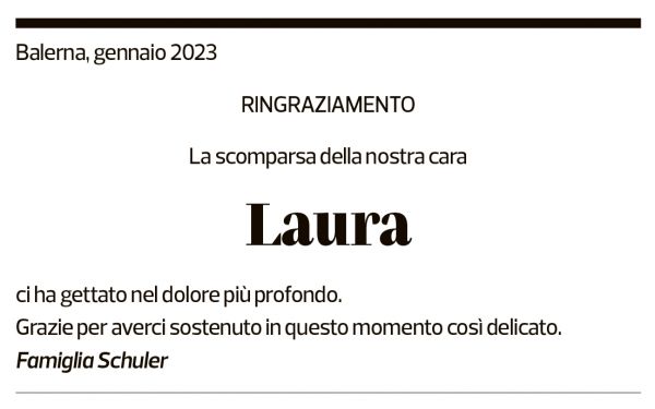 Annuncio funebre Laura Schuler Raimondi