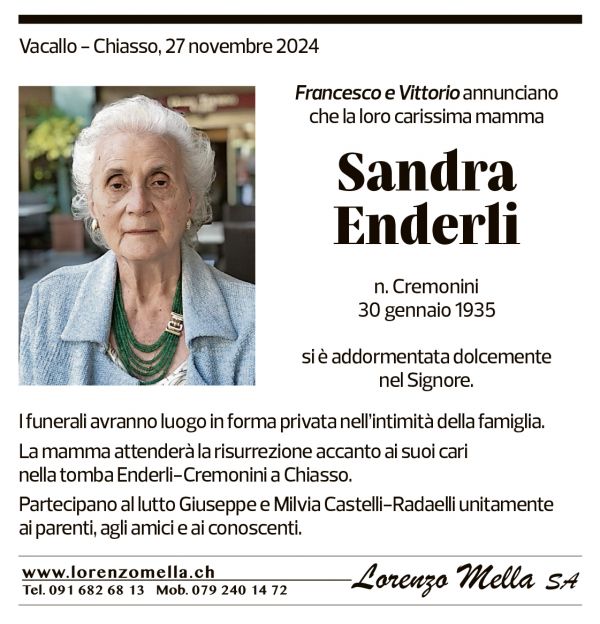 Annuncio funebre Sandra Enderli