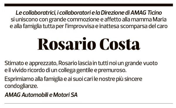 Annuncio funebre Rosario Costa