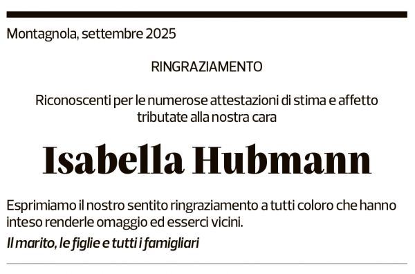 Annuncio funebre Isabella Hubmann