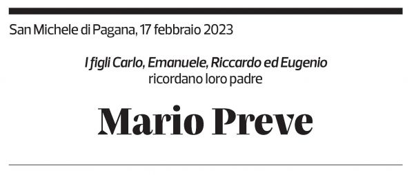 Annuncio funebre Mario Preve