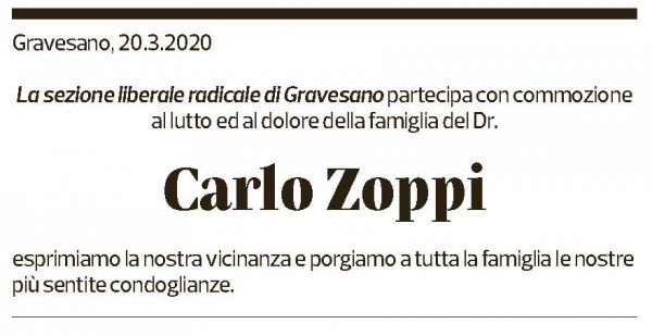 Annuncio funebre Carlo Zoppi