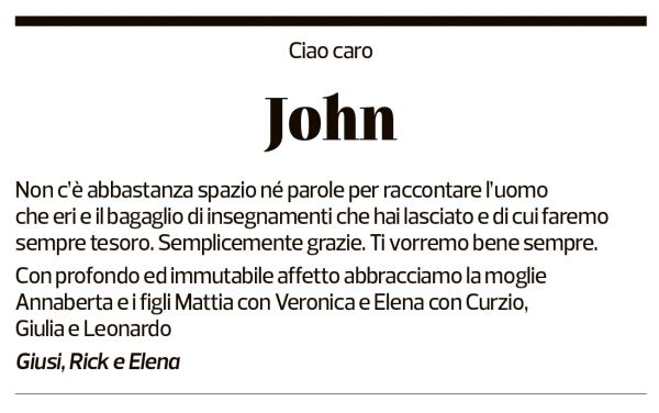 Annuncio funebre John Noseda