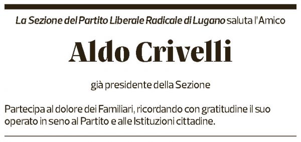 Annuncio funebre Aldo Crivelli