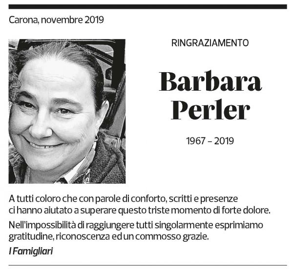 Annuncio funebre Barbara Perler