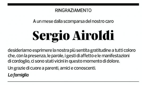 Annuncio funebre Sergio Airoldi
