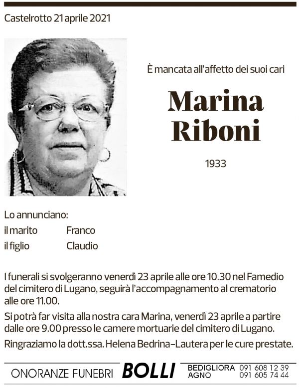 Annuncio funebre Marina Riboni