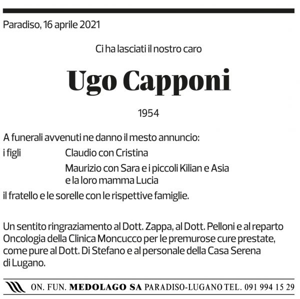 Annuncio funebre Ugo Capponi