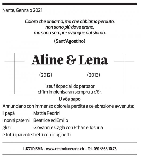 Annuncio funebre Aline E Lena 