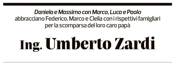 Annuncio funebre Umberto Zardi