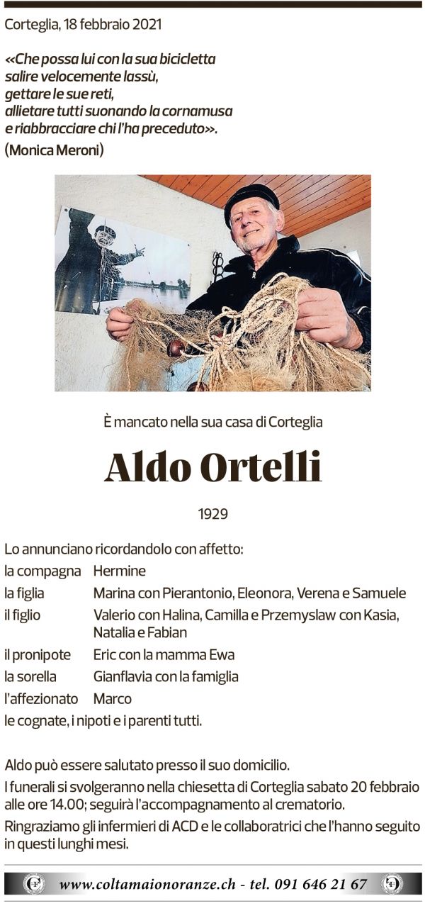 Annuncio funebre Aldo Ortelli