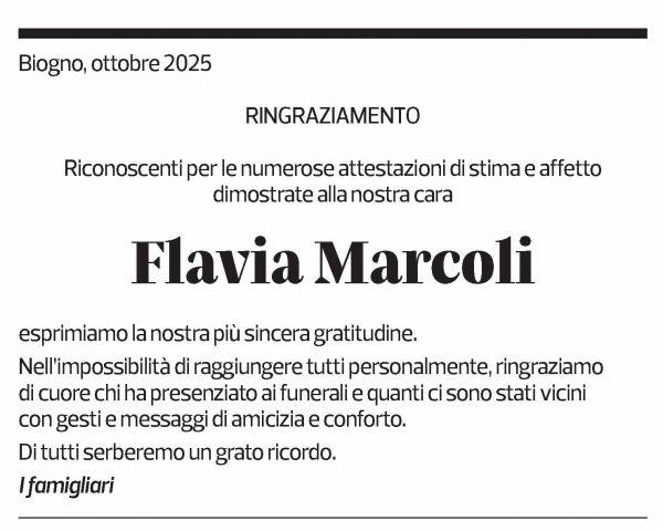 Annuncio funebre Flavia Marcoli