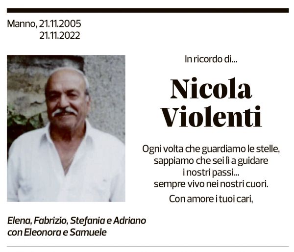 Annuncio funebre Nicola Violenti