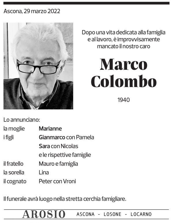 Annuncio funebre Marco Colombo