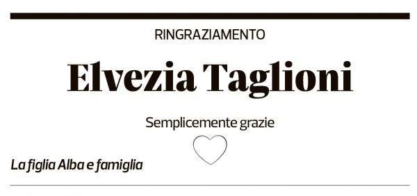 Annuncio funebre Elvezia Taglioni