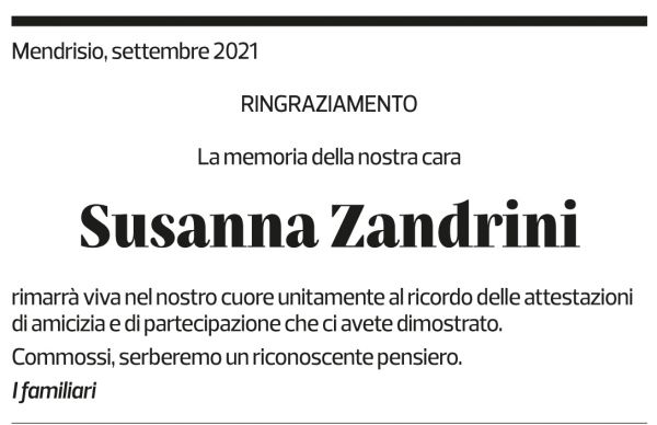 Annuncio funebre Susanna Zandrini