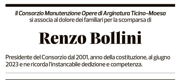 Annuncio funebre Renzo Bollini