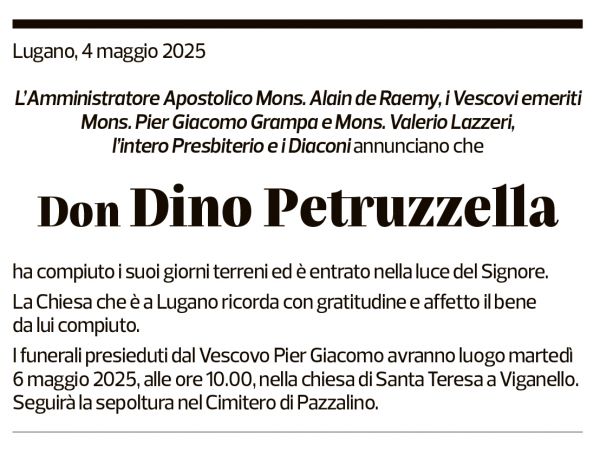 Annuncio funebre Dino Petruzzella