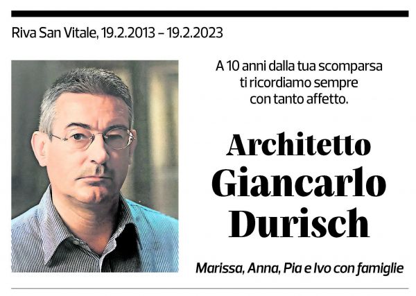 Annuncio funebre Arch Giancarlo Durisch