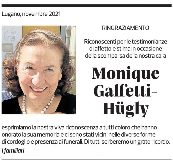 Annuncio funebre Monique Galfetti-hügly