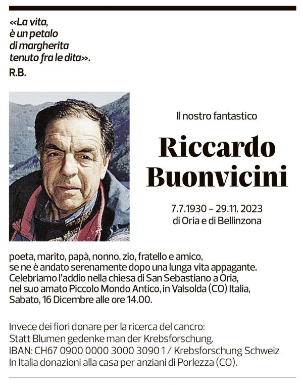 Annuncio funebre Riccardo Buonvicini