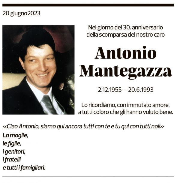 Annuncio funebre Antonio Mantegazza