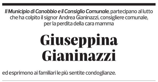 Annuncio funebre Giuseppina Gianinazzi