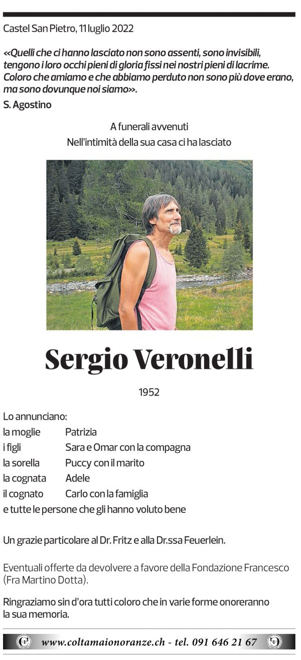 Annuncio funebre Sergio Veronelli