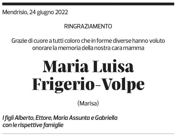 Annuncio funebre Maria Luisa Frigerio-volpe