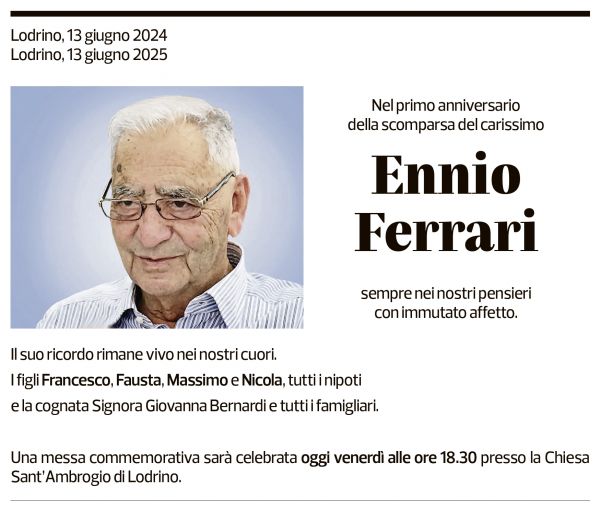 Annuncio funebre Ennio Ferrari